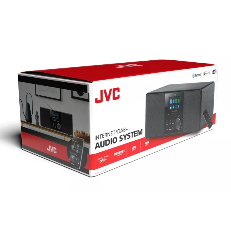 Internet Radio JVC RA-E981B — Wi‑Fi & Bluetooth streaming, DAB+, FM, 2x5W, 40 presets, USB, AUX, LCD display