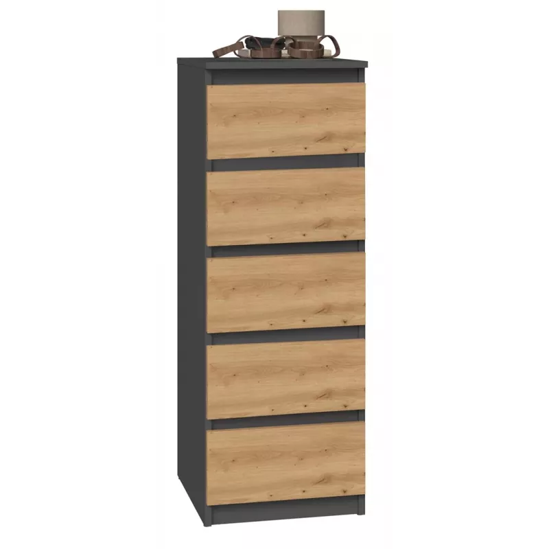 Komoda Top e Shop W5 ANT/ART, 5 szuflad, antracyt/dąb, płyta wiórowa