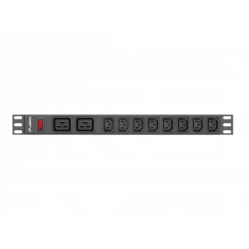 Zasilacz listwowy do montażu w szafie rack LANBERG PDU-02I1908I-0200-C20-BK — 1U, 10×C13, 16A, kabel 2 m, 19 cali