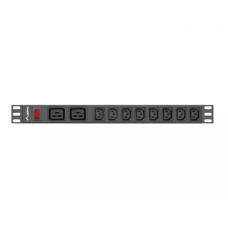 Zasilacz listwowy do montażu w szafie rack LANBERG PDU-02I1908I-0200-C20-BK — 1U, 10×C13, 16A, kabel 2 m, 19 cali