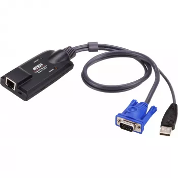 ATEN USB - VGA do Cat5e/6 adapter kablowya KVM (moduł CPU), PS/2, PS/2, VGA, Czarny, Niebieski, Metaliczny, RJ-45, 1 x RJ-45