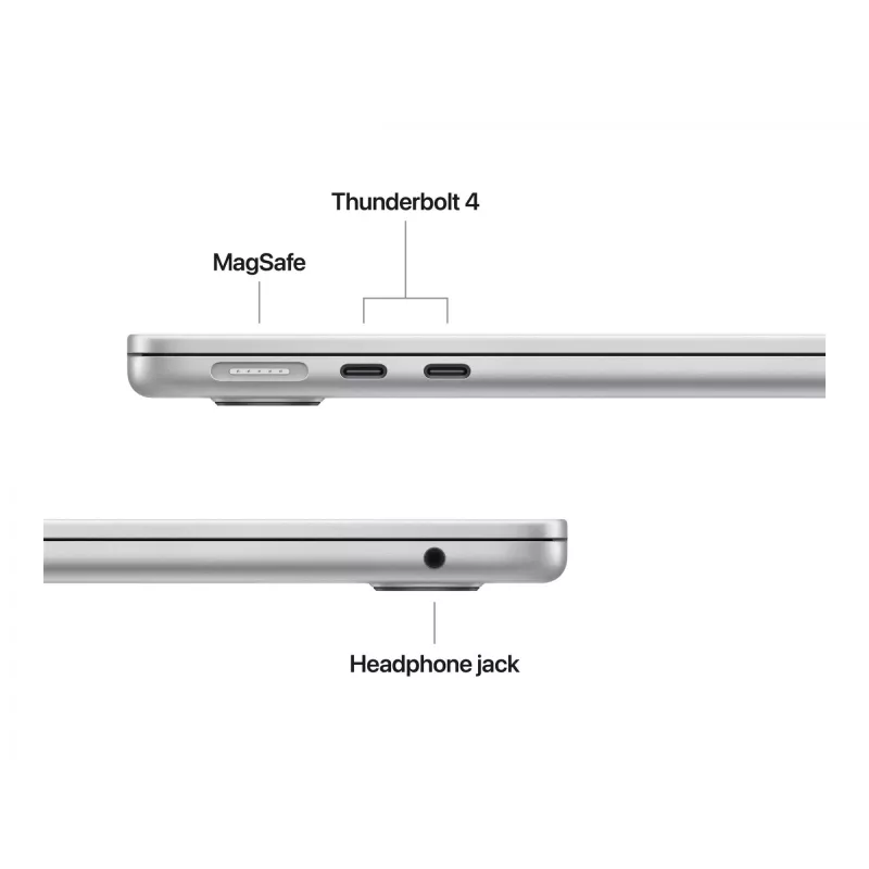 Apple MacBook Air 13 (2025), 16 GB, 512 GB, M4 (10-rdzeniowy CPU/10-rdzeniowy GPU), Srebrny, Zasilacz 35 W z dwoma portami USB-C, Niemiecki, MW0X3D/A