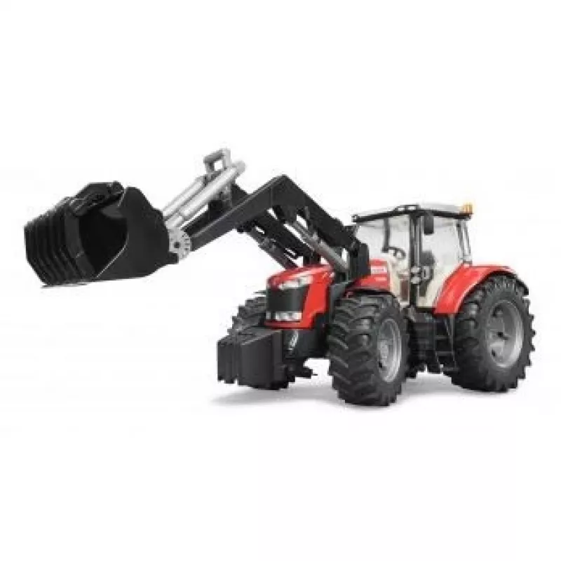 Traktor-zabawka BRUDER Massey Ferguson 7624 z ładowaczem czołowym, czerwony, dla dzieci od 3 lat