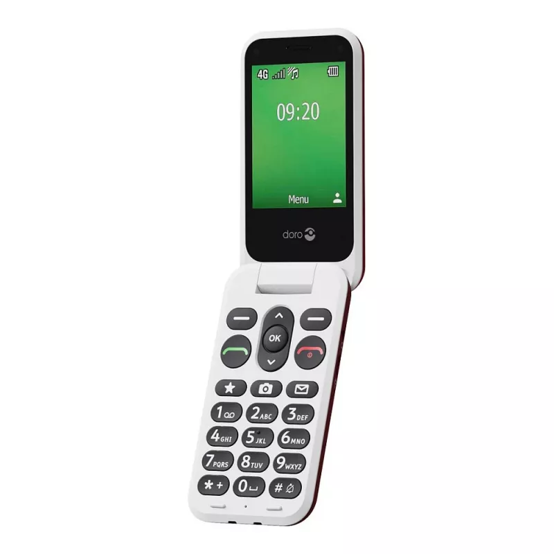 Doro Leva E22 Feature Phone z klapką, 2,8 cala (7,11 cm) Wyświetlacz, Single SIM, 0,3 MP kamera, 1150 mAh, 127,8 g, Czerwony/Biały