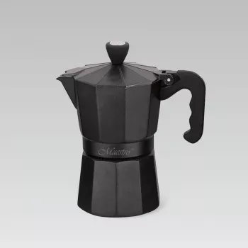 Maestro MR-1666-3-Czarny – moka pot, ręczny aluminiowy ekspres do kawy na 3 filiżanki, 150 ml, czarny