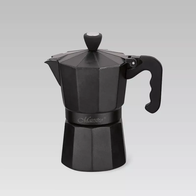 Maestro MR-1666-3-Czarny – moka pot, ręczny aluminiowy ekspres do kawy na 3 filiżanki, 150 ml, czarny
