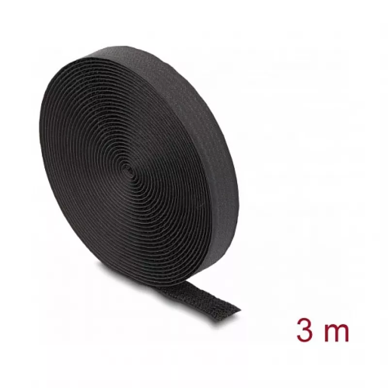 Taśma DeLOCK na rzep 3 m x 20 mm, czarna, nylon