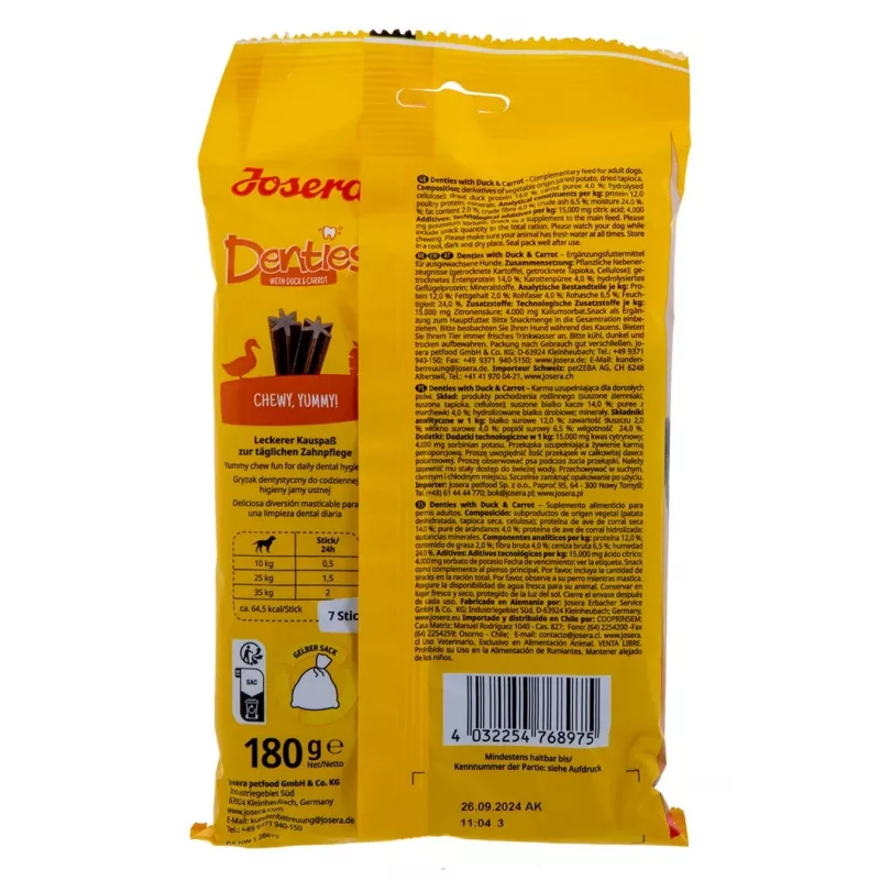JOSERA Denties Kaczka z marchewką - przysmak dla psa - 180 g