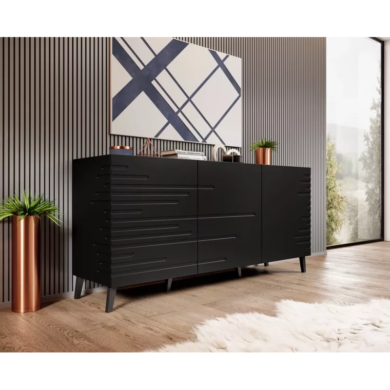 Komoda cama meble Nova 155x40x72 cm Czarny Mat, rama MDF 16 mm, drzwi 18 mm