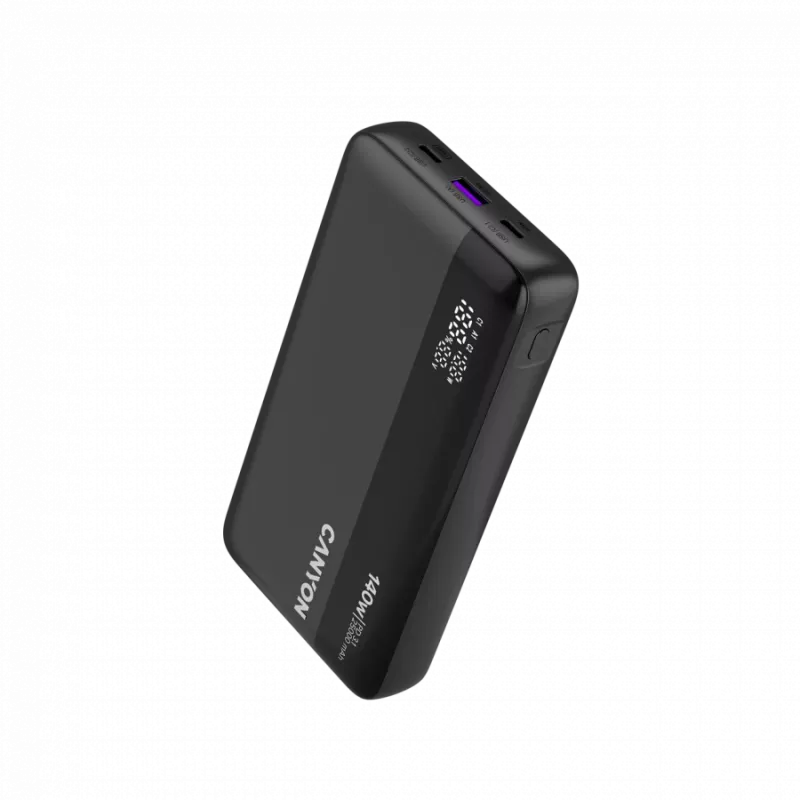 CANYON Power Bank PB-240, 25000mAh PD140W power bank z wyświetlaczem, 160,0x82x27 mm, waga 508±10g, ciemnoszary