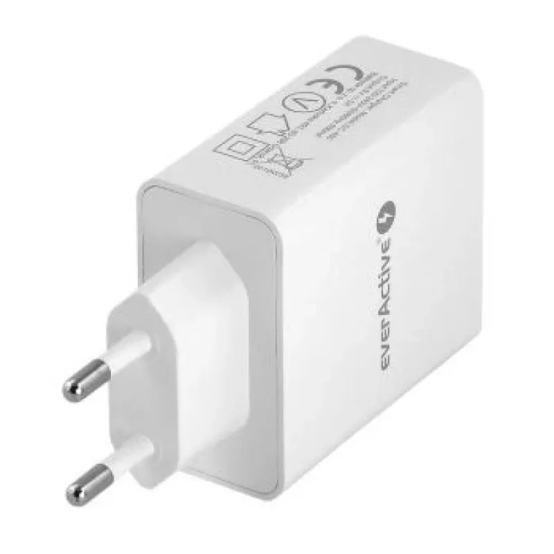 ładowarka sieciowa everActive SC400 z 4 portami USB, łączny prąd wyjściowy 5 A, biała