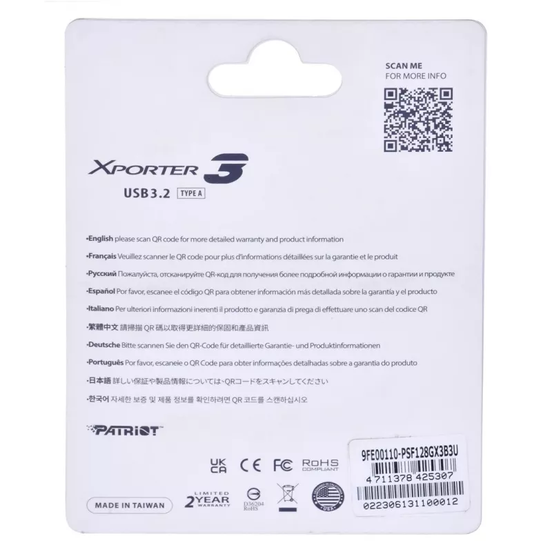 Pamięć USB PATRIOT Xporter 128 GB USB Type-A 3.2 Gen 1 (80 MB/s) wysuwana czarna