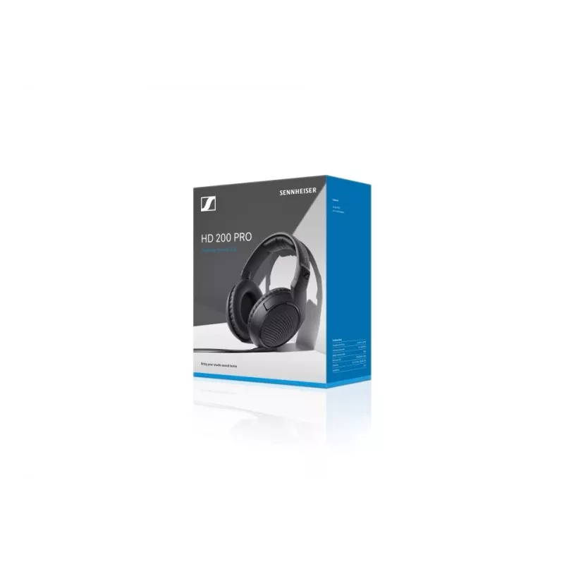 Przewodowe słuchawki studyjne Sennheiser HD 200 PRO — zamknięte, wokółuszne, 32 Ω, 20–20000 Hz, kabel 2 m, 3.5 mm, czarne