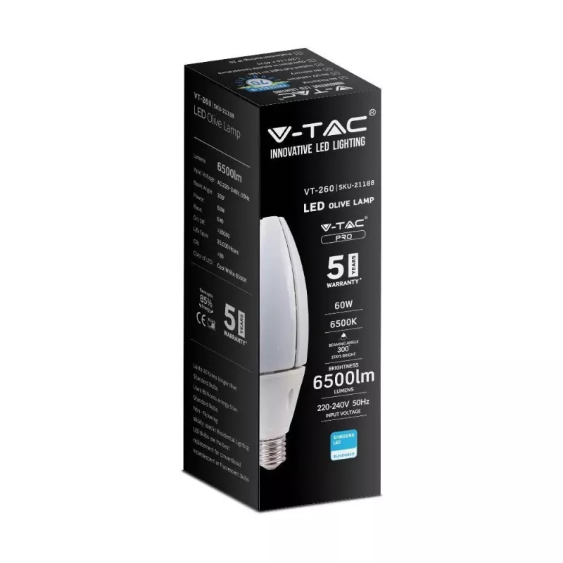 Żarówka LED V-TAC VT-260 SAMSUNG CHIP 60W E40 4000K 6500lm (SKU 21187) Biała
