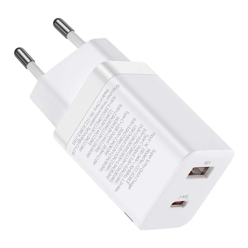 Baseus Super Si Pro Quick Charger USB + USB-C 30W (biały)