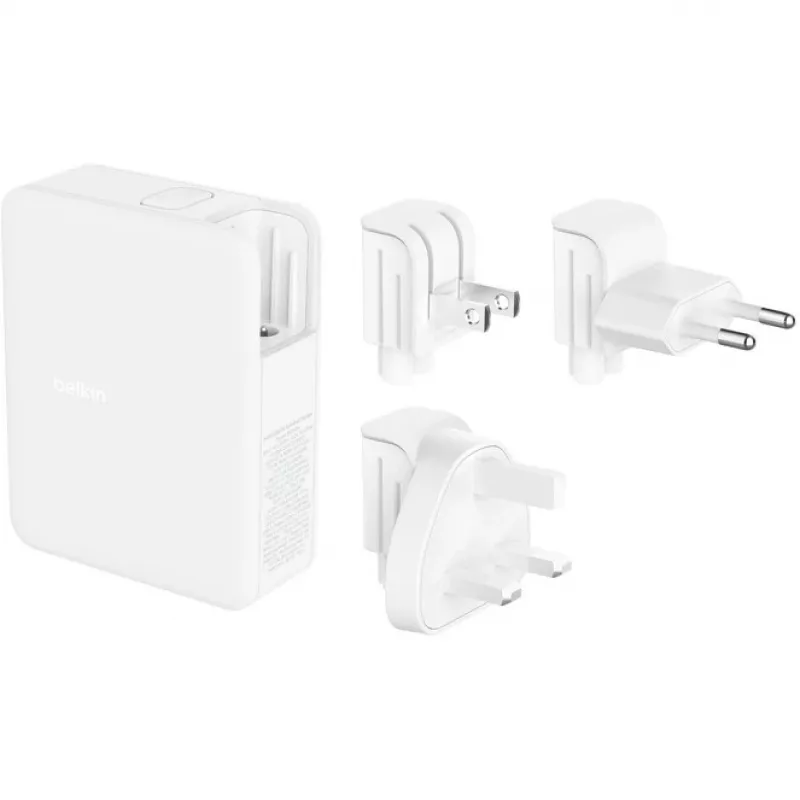 Ładowarka ścienna 140W 4-porty (3xC 1xA) z wtyczkami UK, EU, US biała