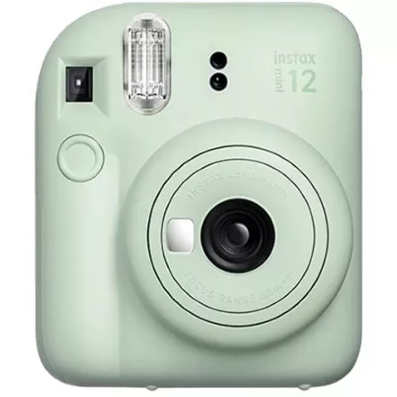 Aparat natychmiastowy Fujifilm Instax Mini 12 Zielony — zdjęcie 86x54 mm, film 62x46 mm, ogniskowa 60 mm