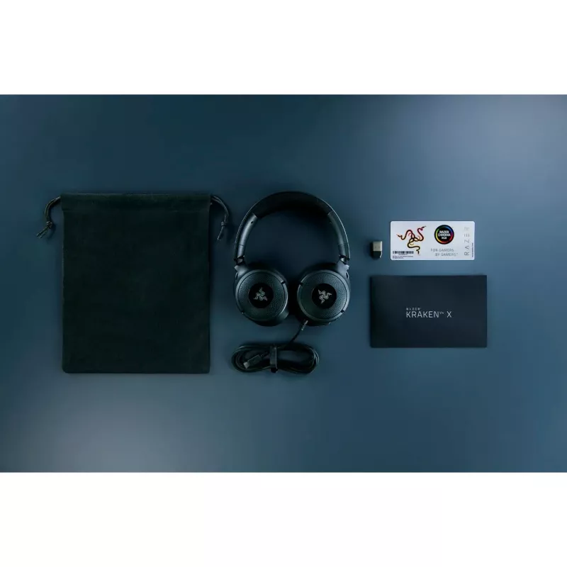 Razer Kraken V4 X - Przewodowy zestaw słuchawkowy do gier na PC (przetworniki TriForce 40 mm, chowany mikrofon kardioidalny, dźwięk przestrzenny 7.1, podświetlenie Chroma RGB, dla PC, konsol i telefonu)