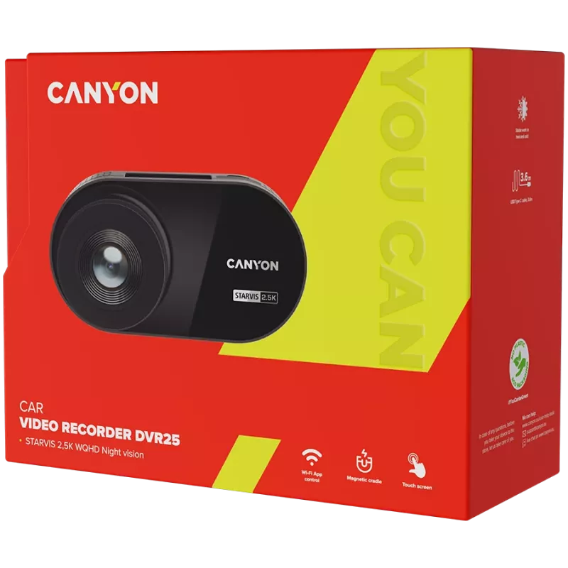 Kamera samochodowa Canyon DVR25 WQHD/2.5k/WiFi/Aplikacja/Karta SD czarna detal