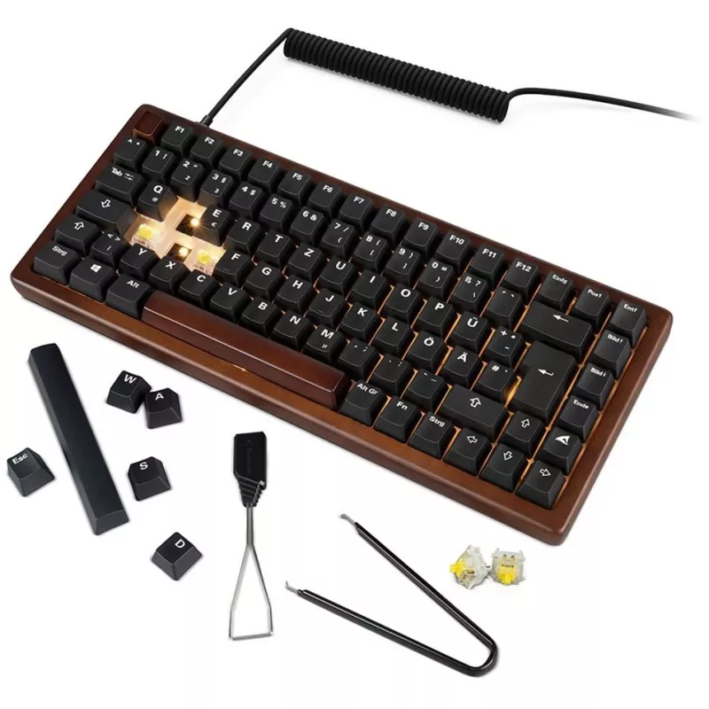 Klawiatura Sharkoon 100068081 domowa USB QWERTZ niemiecka czarna drewniana 75%