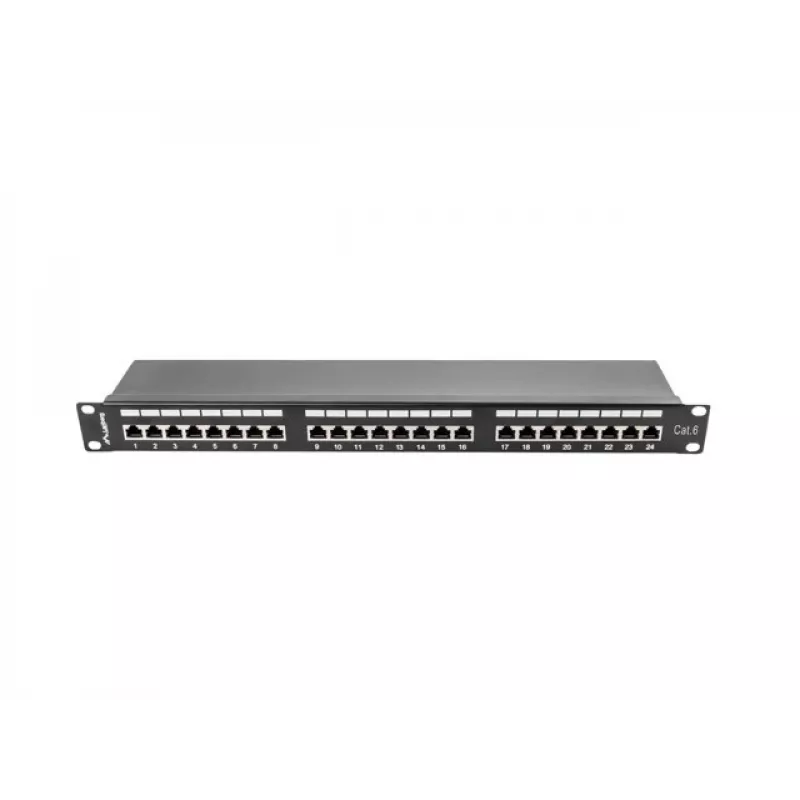Patch panel 1U LANBERG PPS6-1024-B, 24-port Cat6, metal, czarny, 442×114,5×44,5 mm