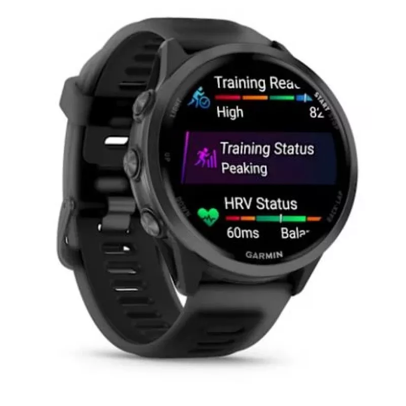 Smartwatch GARMIN Forerunner 570 — 47 mm koperta z aluminium w kolorze szarym łupkowym, półprzezroczysty czarny pasek silikonowy