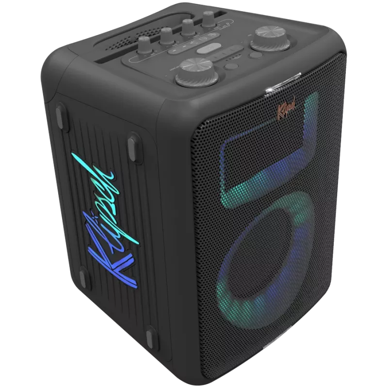 Głośnik imprezowy KLIPSCH Vegas — przewodowy i bezprzewodowy, woofer 13,3 cm, 49–20000 Hz, 95 dB, zasilany bateriami, czarny