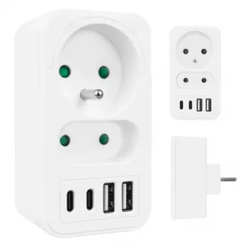 Rozdzielacz zasilania MACLEAN MCE249 F/W — 2x gniazda sieciowe (16A + 6A) i 4x USB (2x A, 2x C PD 20W)