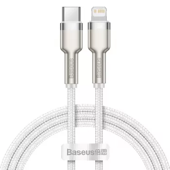 Kabel USB-C na Lightning Baseus Cafule 1 m, 20 W, obudowa cynkowa, biały