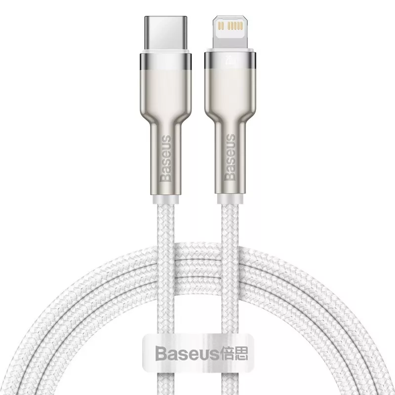 Kabel USB-C na Lightning Baseus Cafule 1 m, 20 W, obudowa cynkowa, biały