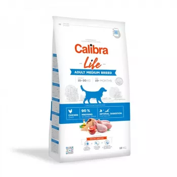 Sucha karma dla psa Calibra Life Adult Medium breed Chicken 12 kg — kompletna sucha karma dla dorosłych psów średnich ras, 24% białka, 15% tłuszczu