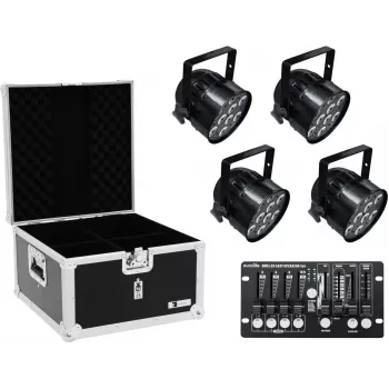 Zestaw oświetleniowy LED PAR EUROLITE 4x PAR-56 QCL z flight case'em i kontrolerem
