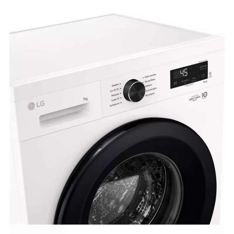Pralka LG F2X10S7NWK — ładowana od przodu, szerokość 600 mm, głębokość 540 mm, wysokość 890 mm, masa netto 59 kg