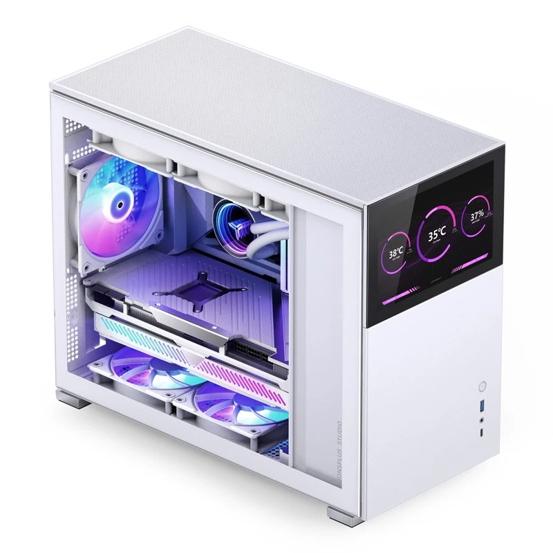 Obudowa PC Jonsbo D31 STD biały — Midi Tower, stal, hartowane szkło, Micro-ATX/ITX/DTX, 2×2,5 cala + 1×3,5 cala, GPU do 400 mm, chłodzenie CPU 168 mm