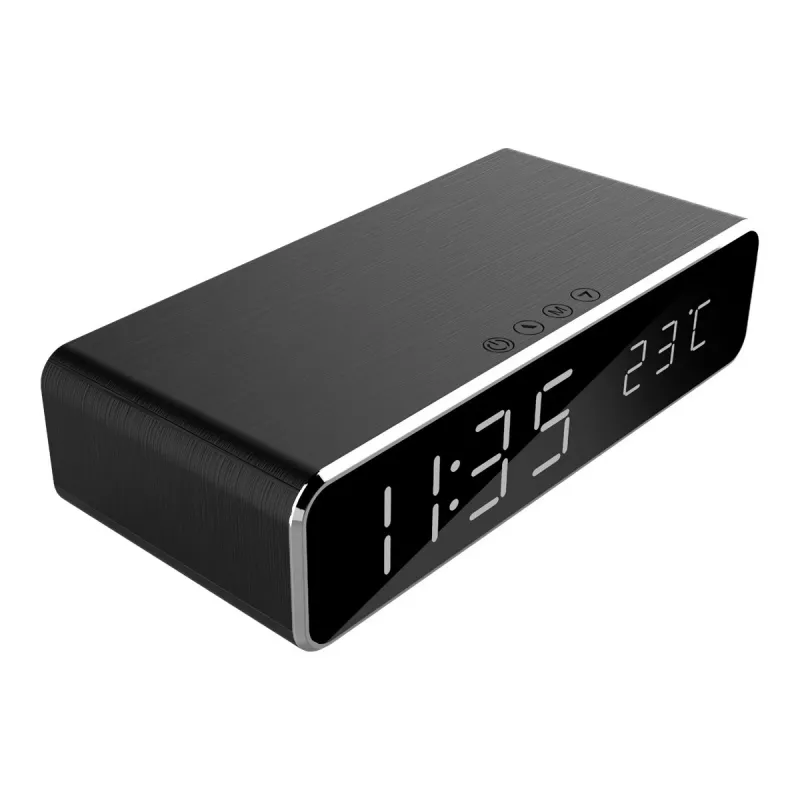 Cyfrowy budzik GEMBIRD DAC-WPC-01 z wyświetlaczem LCD, czarna obudowa aluminiowa, zasilanie sieciowe