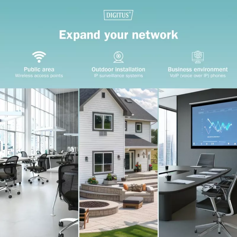 Digitus Gigabit Ethernet PoE+ injector 802.3at 30 W Czarny