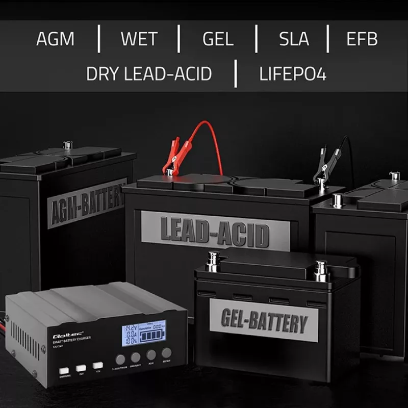 Ładowarka do akumulatorów QOLTEC 52491 mikroprocesorowa 12 V / 12,6 V / 24 V z LCD