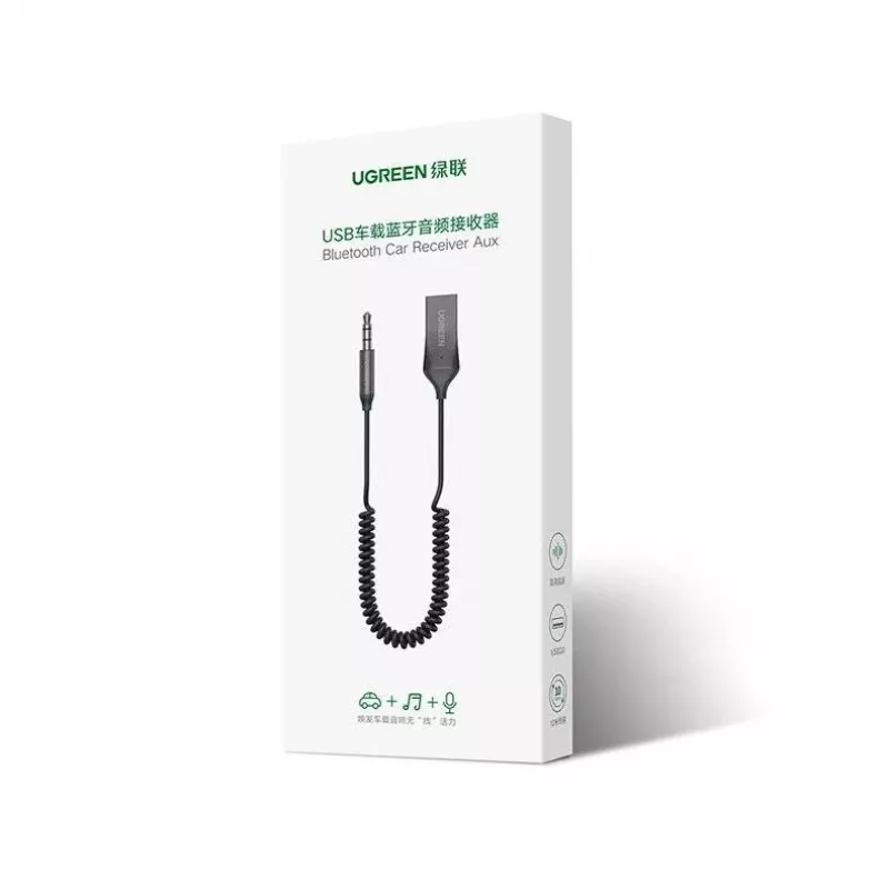 Odbiornik audio UGREEN CM309 Bluetooth 5.0 USB z gniazdem AUX 3,5 mm, czarny, 20–20000 Hz