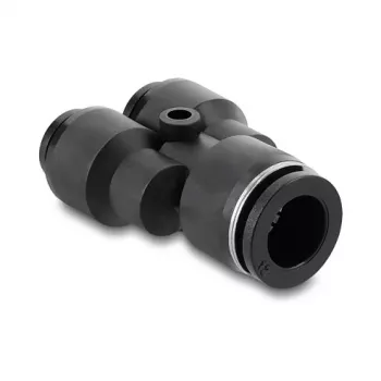 Złączka pneumatyczna typu Y DELOCK 2×8 mm na 1×12 mm z otworem montażowym, metal/tworzywo, gwint wewnętrzny, 50,5 mm