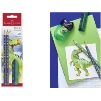 Zestaw ołówków grafitowych Faber-Castell Dino HB niebieski – HB ołówki drewniane, niebieski korpus, zestaw