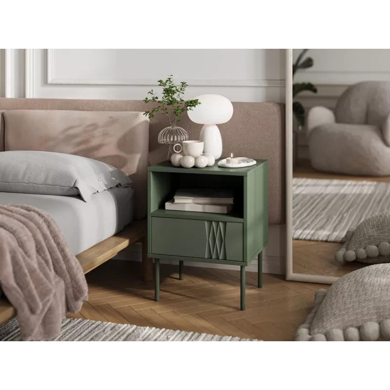 Szafka nocna cama meble TRESSE 44×40×53 cm zielony mat, 1 szuflada, komplet 2 szt.