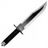 Stały nóż survivalowy cinema classic CC-H2 — 400 mm całkowita, 250 mm ostrze ze stali, gładkie i ząbkowane, czarna rękojeść, w zestawie skórzana pochwa