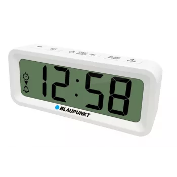 Budzik BLAUPUNKT CL04WH wielofunkcyjny zegarek, biały — termometr, kalendarz, drzemka, 88×37×21 mm