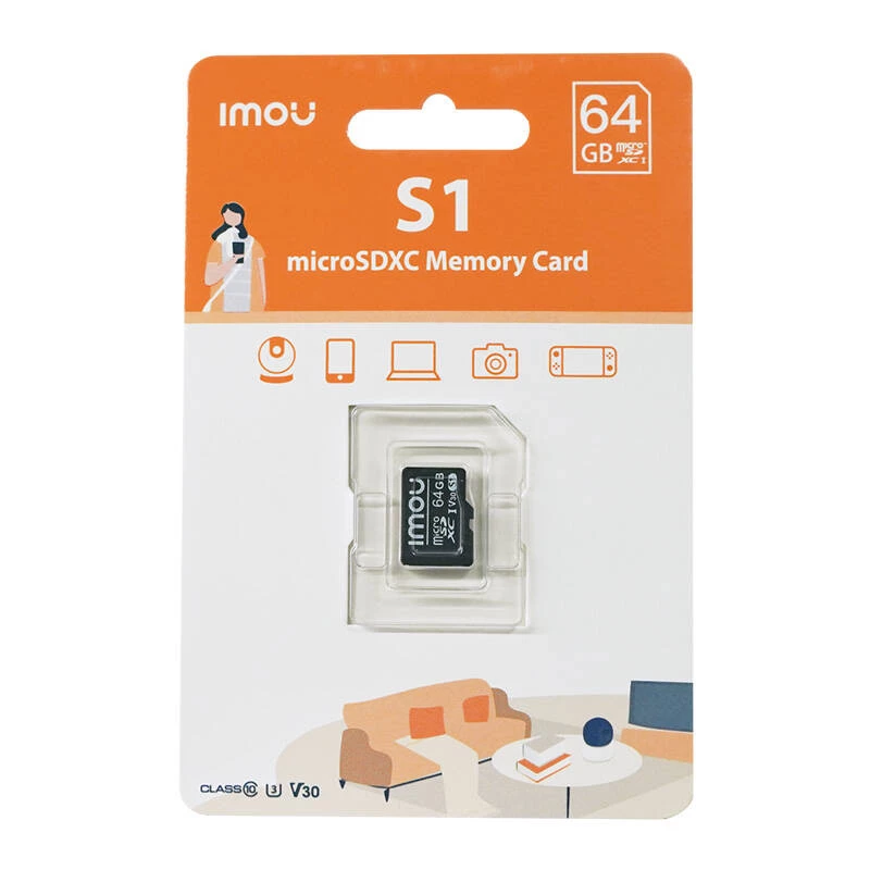 Karta pamięci MicroSD IMOU ST2-64-S1 64 GB, Class 10, Odczyt 95 MB/s, Zapis 35 MB/s, U3 V30