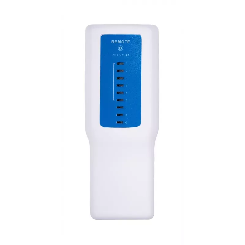 Tester PoE LANBERG NT-0402 — tester kabli sieciowych PoE z obsługą RJ-45/RJ-11, wskaźnikami LED, diodą zasilania, włącznikiem/wyłącznikiem