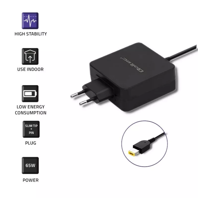 Zasilacz QOLTEC 51766 65W AC-to-DC 20V 3.25A do IBM/Lenovo, czarny, kabel 1,75m