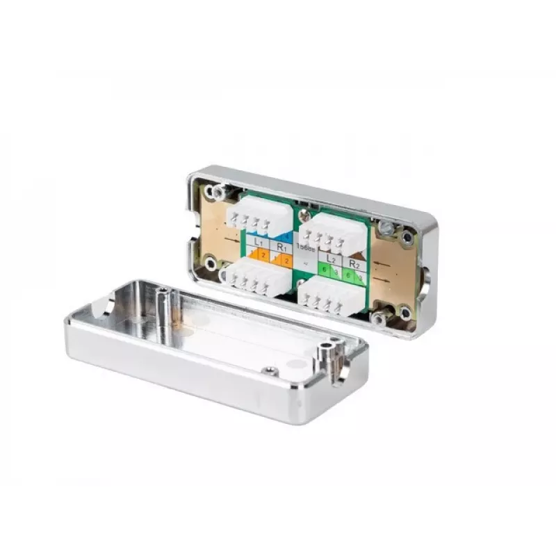 LANBERG puszka przyłączeniowa sieciowa PLC-6SL1-S, Cat6 S/FTP (S-STP), srebrna, 82×35×23 mm