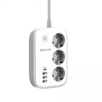 Listwa zasilająca Tellur TLL331521 Smart WiFi z 3 gniazdami, PD 30W, QC 18W