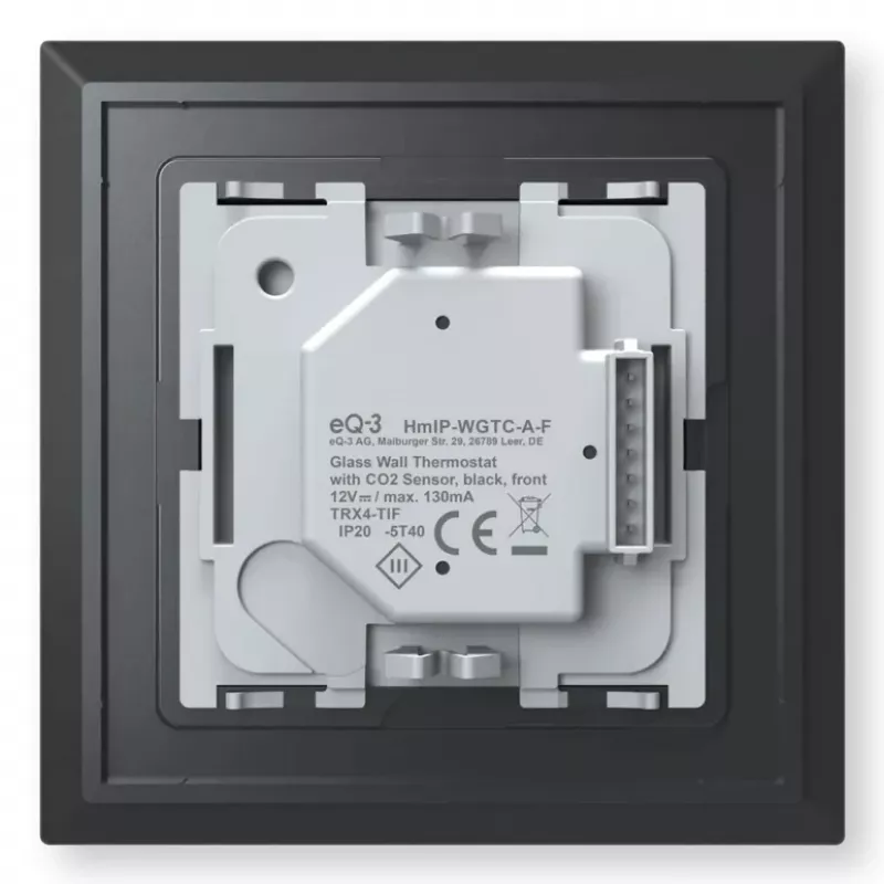 Szklany termostat ścienny Homematic IP z czujnikiem CO₂ — mechaniczny, czarny, 230 V, IP20