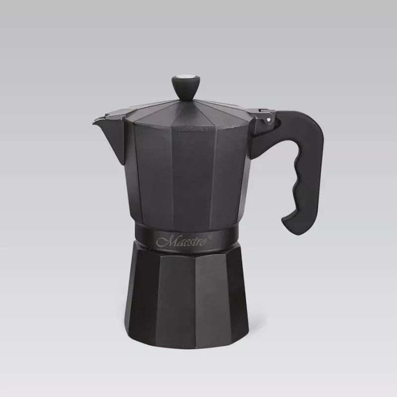 Moka pot Maestro MR-1666-6-Czarny — manualny zaparzacz do kawy na płytę grzewczą, 6 filiżanek, 300 ml, czarne aluminium